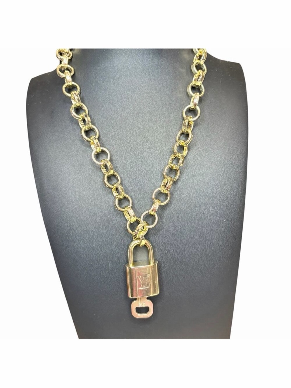 Louis Vuitton Lock & Key #316 Padlock Pendant on Chunky Chain Necklace